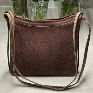 Bally Brown Suede Quilted Leather Shoulder Bag Vintage